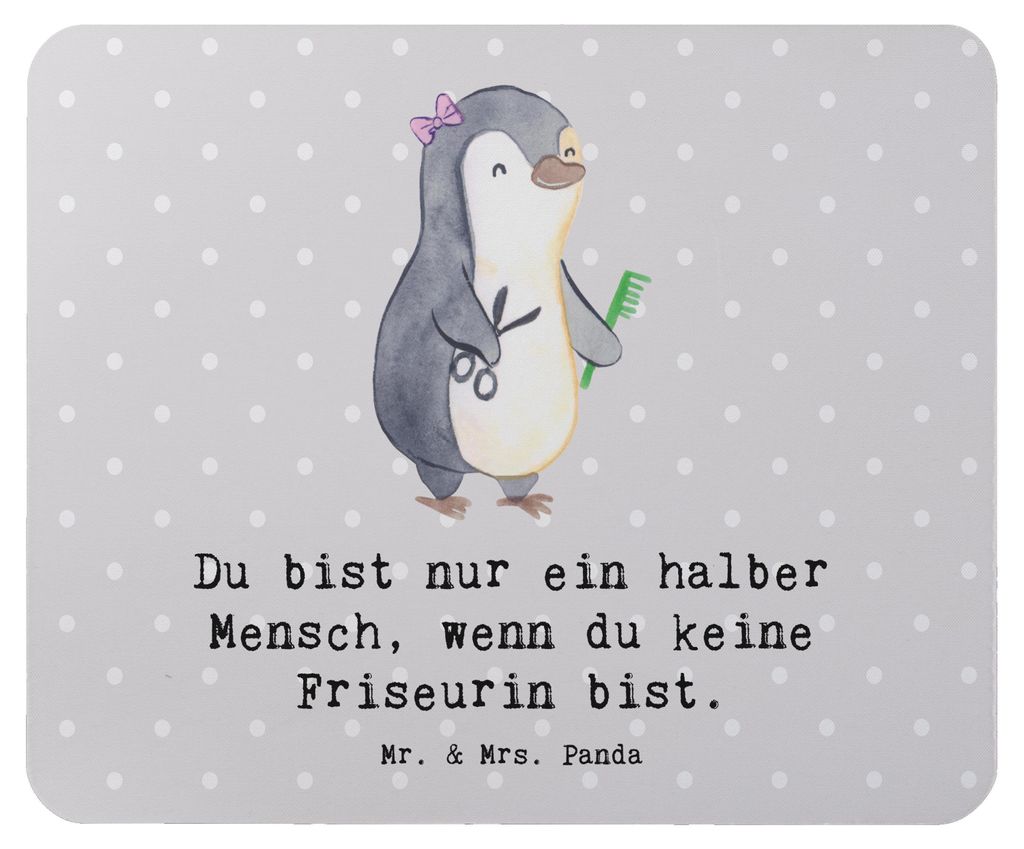 Mr. & Mrs. Panda Mauspad Friseurin Herz - Grau Pastell - Geschenk, Spruch, mausteppich, Mousepad, Beruf, laptop, Mouse Pad, Frisörin, Friseursalon...
