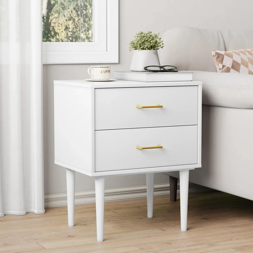 Table de chevet 2 tiroirs - Gain de place et design marocain en bois blanc