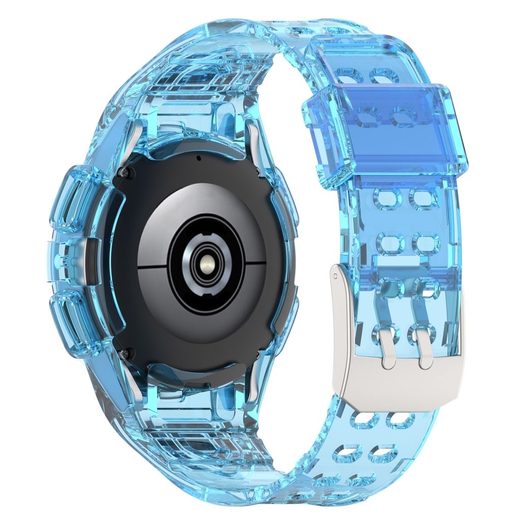 Für Samsung Galaxy Watch 5 40mm Silikon Uhrenarmband mit integriertem Gehäuse Transparent Blau Ersatz Armband Smart Uhr