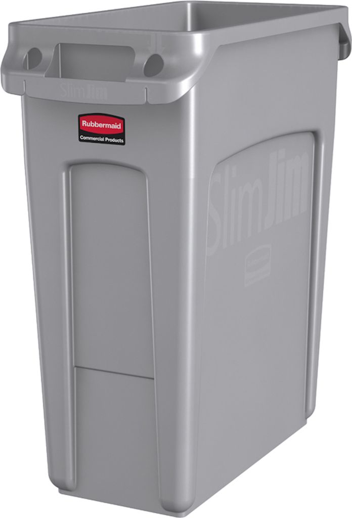 Rubbermaid Slim Jim Mülleimer mit Belüftungskanälen | 60 Liter, HxBxT 63,5x28x56cm | Grau