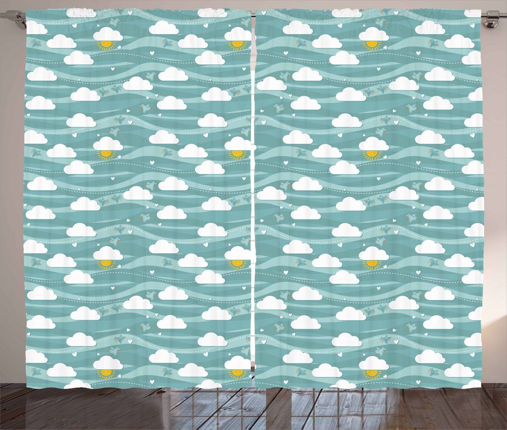 ABAKUHAUS Gelb und Blau Rustikaler Vorhang, Sommer-Himmel, Wohnzimmer Universalband Gardinen mit Schlaufen und Haken, 280 x 245 cm, Teal Mint Grün...