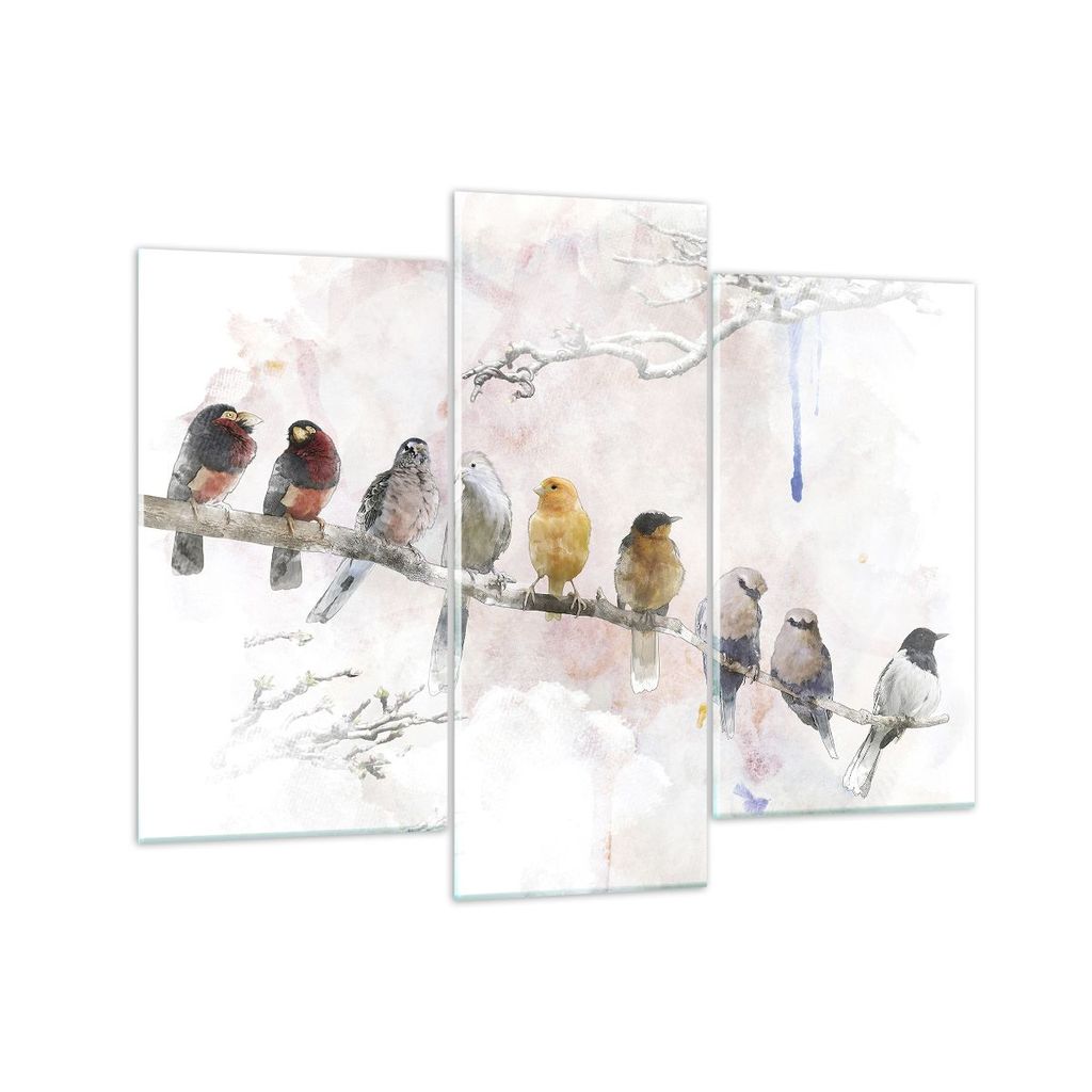 Bilder auf glas - 3 Teile - Vögel Kanarienvogel Zweig - 130x100cm - Glasbilder - Wandbilder - Bilder - Wanddekoration aus Glas - Glas Bilder - Wan...