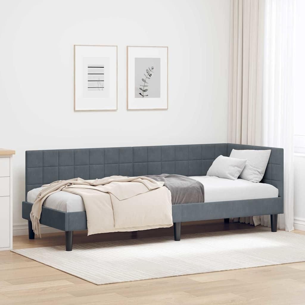 Maison Exclusive - Eckbettgestell mit Kopfteil Dunkelgrau 80 cm x 200 cm Samt