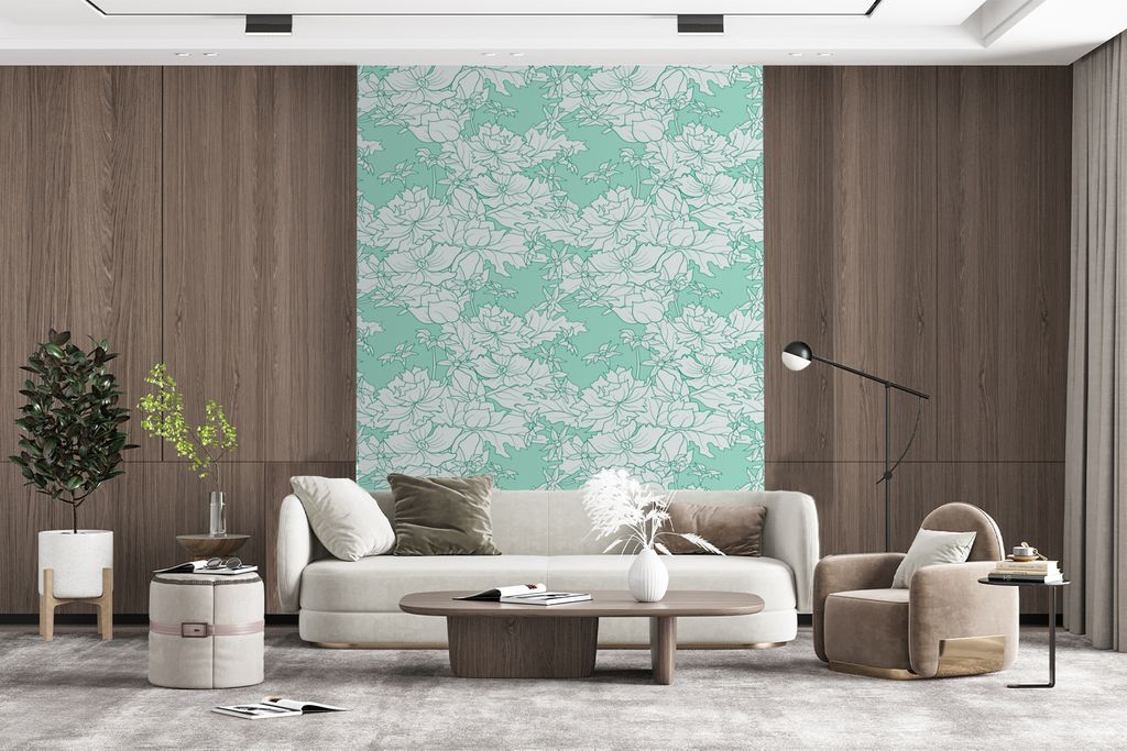 MuchoWow Fototapete für Wohnzimmer oder Schlafzimmer Wandtapete Vinyl Motivtapete Muster - Vintage - Blumen - 165x220 cm - Wanddekorationen