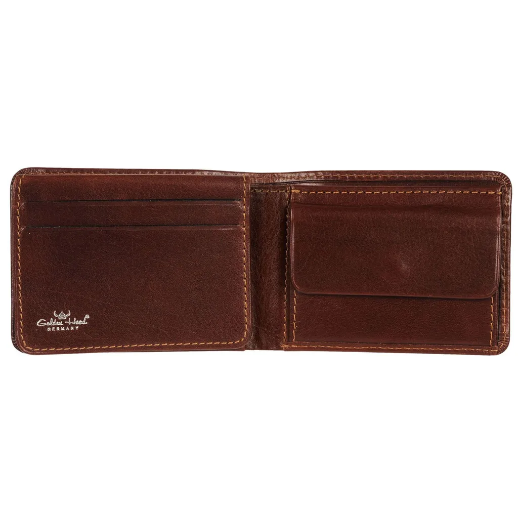 Mini Portefeuille de Voyage RFID en Cuir Brun Golden Head pour Cartes