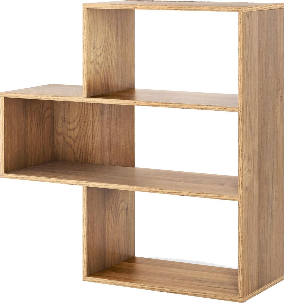 COSTWAY Bücherregal Konvexes, Standregal mit 3 Ebenen, Raumteiler Regal mit Kippschutz, Aufbewahrungsregal für Schlafzimmer, Arbeitszimmer, Natur