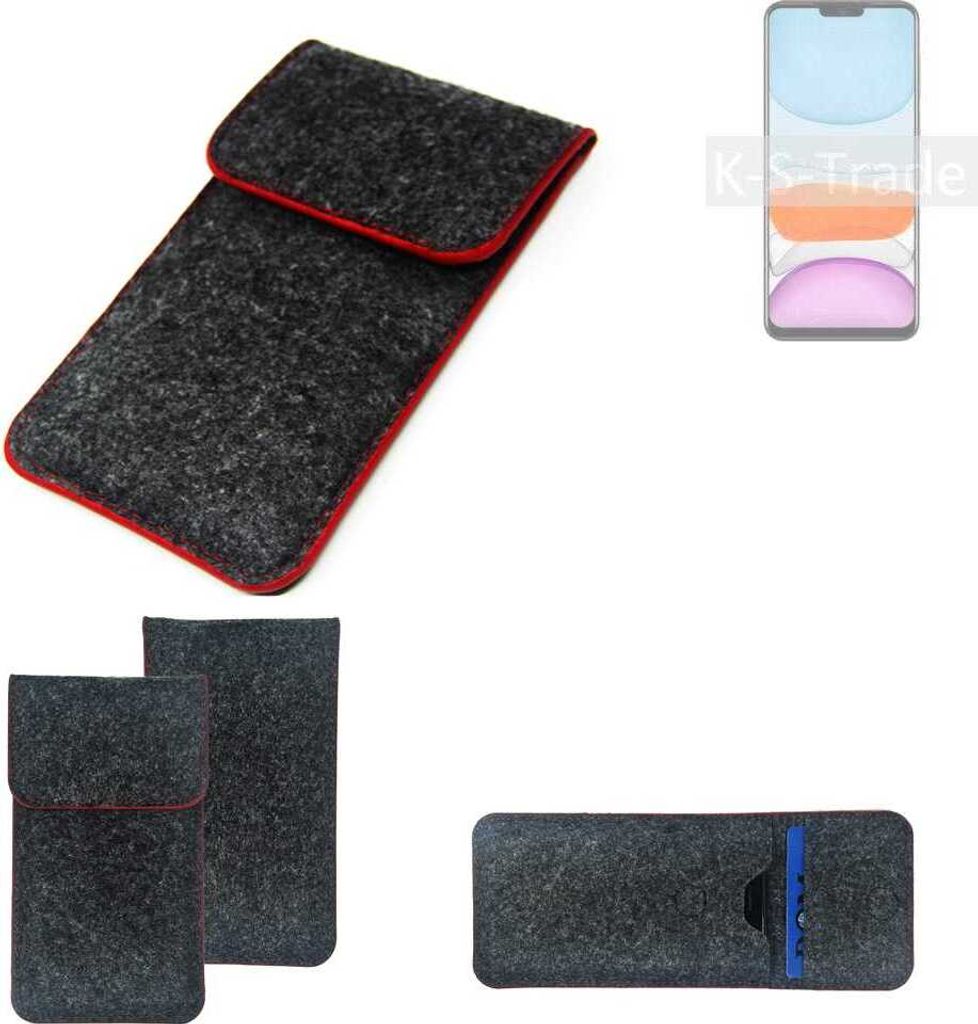 K-S-Trade Handy Schutz Hülle kompatibel mit Meizu M10S Schutzhülle Handyhülle Filztasche Pouch Tasche Case Sleeve Filzhülle dunkelgrau roter Rand