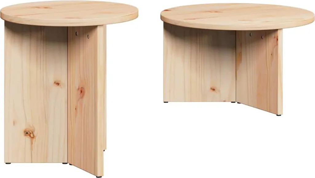 Tavolino 2 Pezzi Legno Massello di Pino Naturale | Salotto Rustico