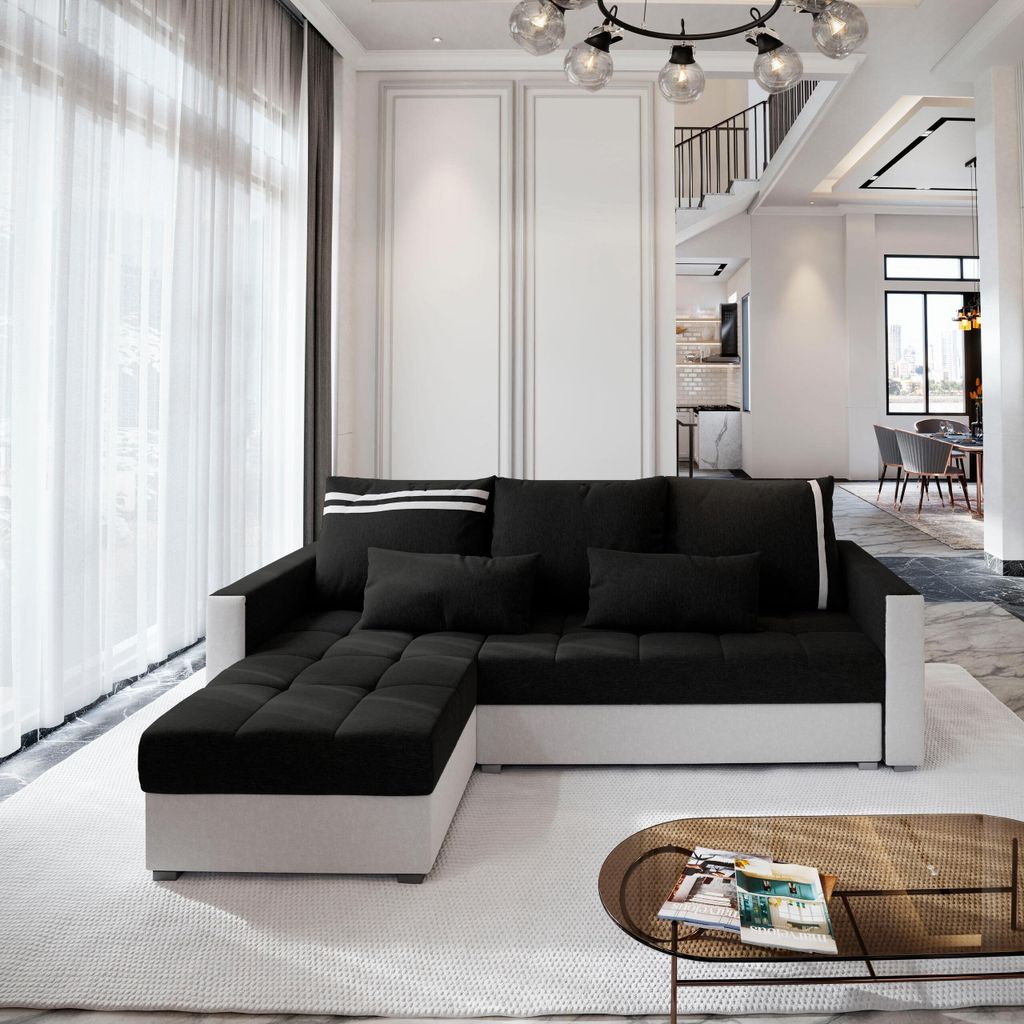 Masseno Ecksofa KOS PIK mit Schlaffunktion L-Form, Sofa mit Bettkasten, Wohnzimmersofa, Couch, Soffa, Bettsofa, Couchgarnitur- Schwarz, SAWANA 14 +...