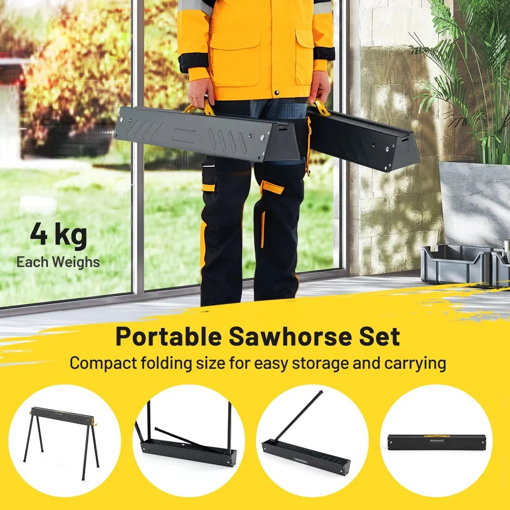 Lot de 2 chevalets de sciage pliables 500kg - Support 2x4 noir robuste - 4