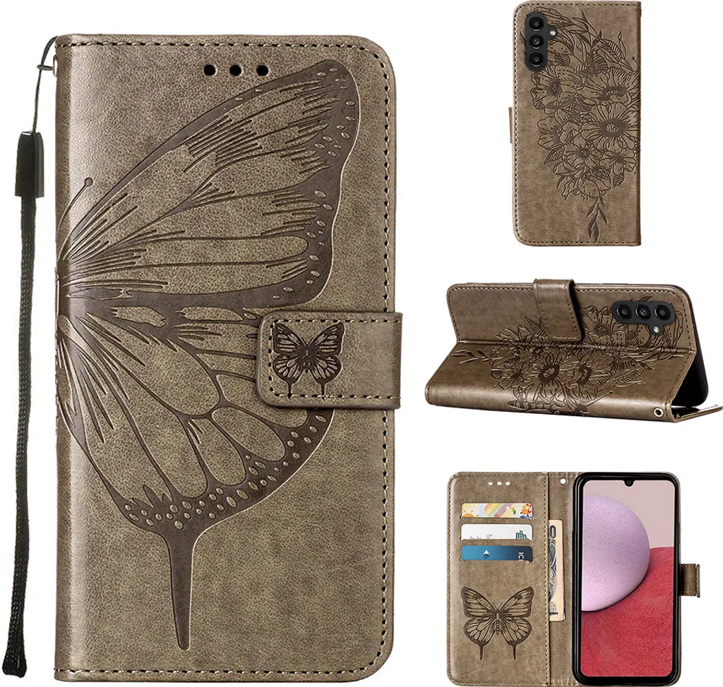 Custodia Samsung A25 5G Butterfly Relief Grigio Pelle PU e TPU