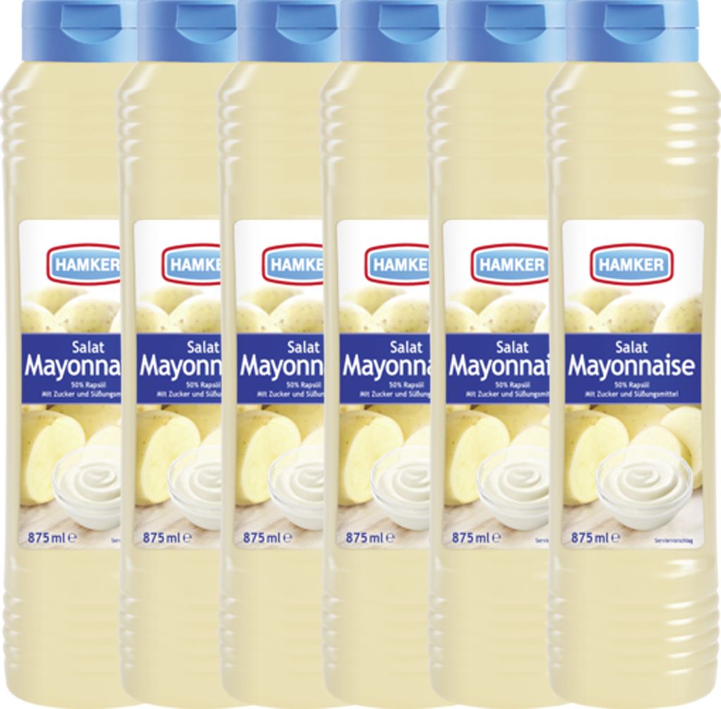 Verpackungsbild Hamker Salat Mayonnaise cremig fein würzig mit Rapsöl 875 ml 6er Pack