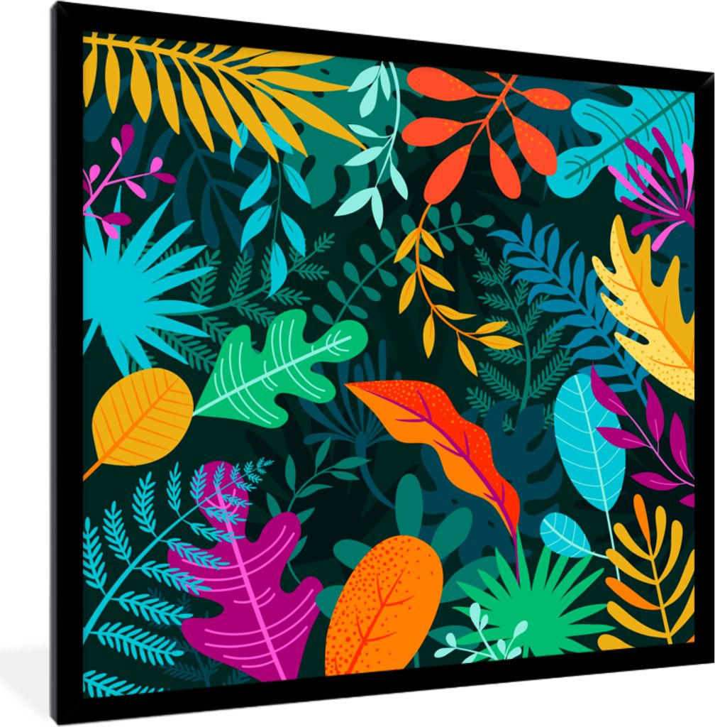 MuchoWow MuchoWow Gerahmtes Poster Dschungel - Blätter - Farben - Jungen - Mädchen - Kinder 40x40 cm - Poster mit zchwarzem Bilderrahmen - Mi...