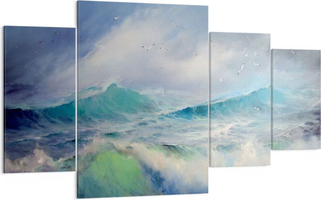 Bild auf Leinwand - Leinwandbild - Meer Welle Möwe - 160x90cm - Wand Bild - Wanddeko - Wandbilder - Leinwanddruck - Bilder - Kunstdruck - Wanddeko...