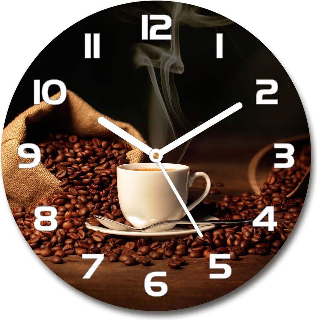 Wanduhr aus Glas 30fi Glasbild Glasuhr Gehärtetes Glas - weisse-zeiger - Coffee in a cup