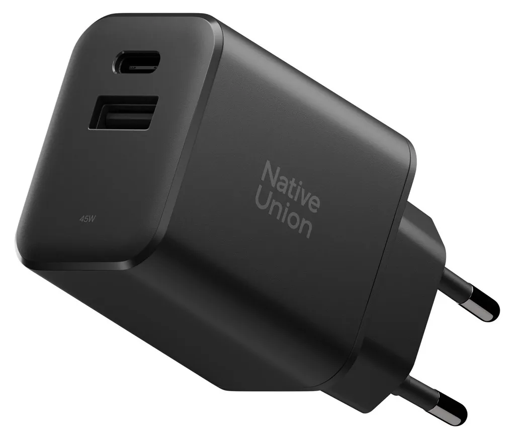 Native Union GaN Chargeur Mural USB-C et USB-A 45W Power Delivery Noir