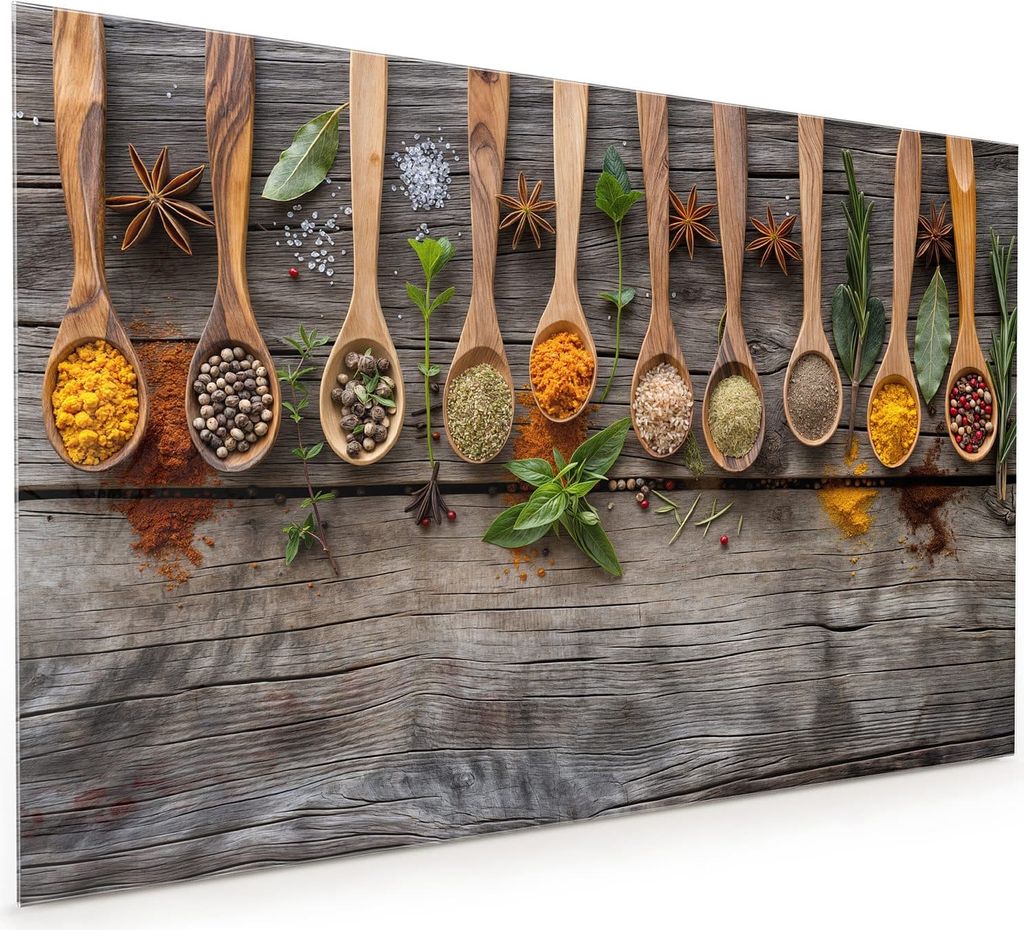 Küchenrückwand Spritzschutz Glas mit Motiv Küchengewürze 40 x 40 cm