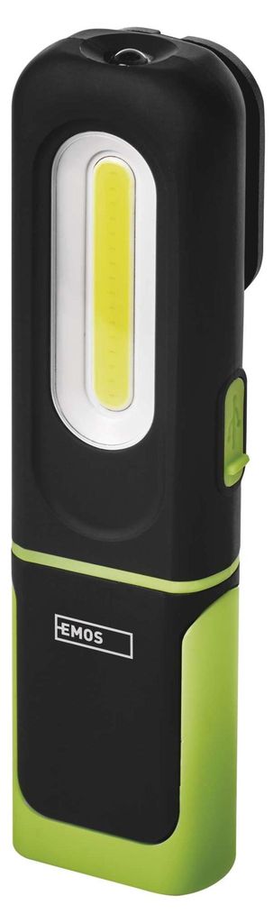 EMOS wasserdichte LED-Arbeitsleuchte mit knickbarem Haltefuß, Clip, Haken und Magnet, 330 lm, 45 m Leuchtweite, 1200 mAh Akku, USB-Kabel, P4537
