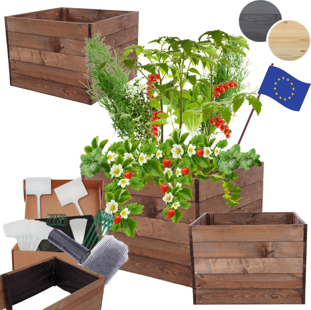 MODO24 Hochbeet Holz, Pflanzkasten, Massivholz, Kiefer, Kräuterbeet, Blumenkasten, Garten, Terrasse, 45x93x90 cm, Braun, ZP06