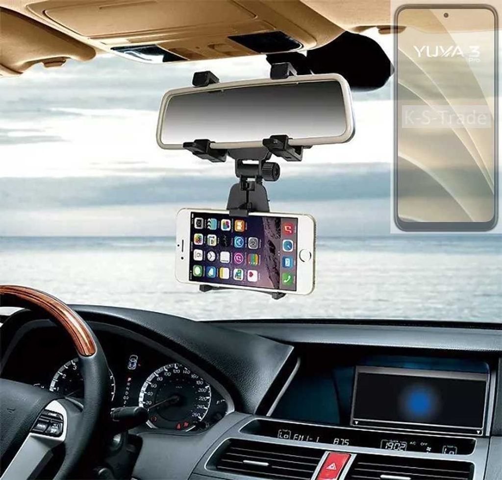 K-S-Trade Smartphone Halterung kompatibel mit Lava Yuva 3 Pro Rückspiegel Halterung schwarz Auto Halterung KFZ Halter