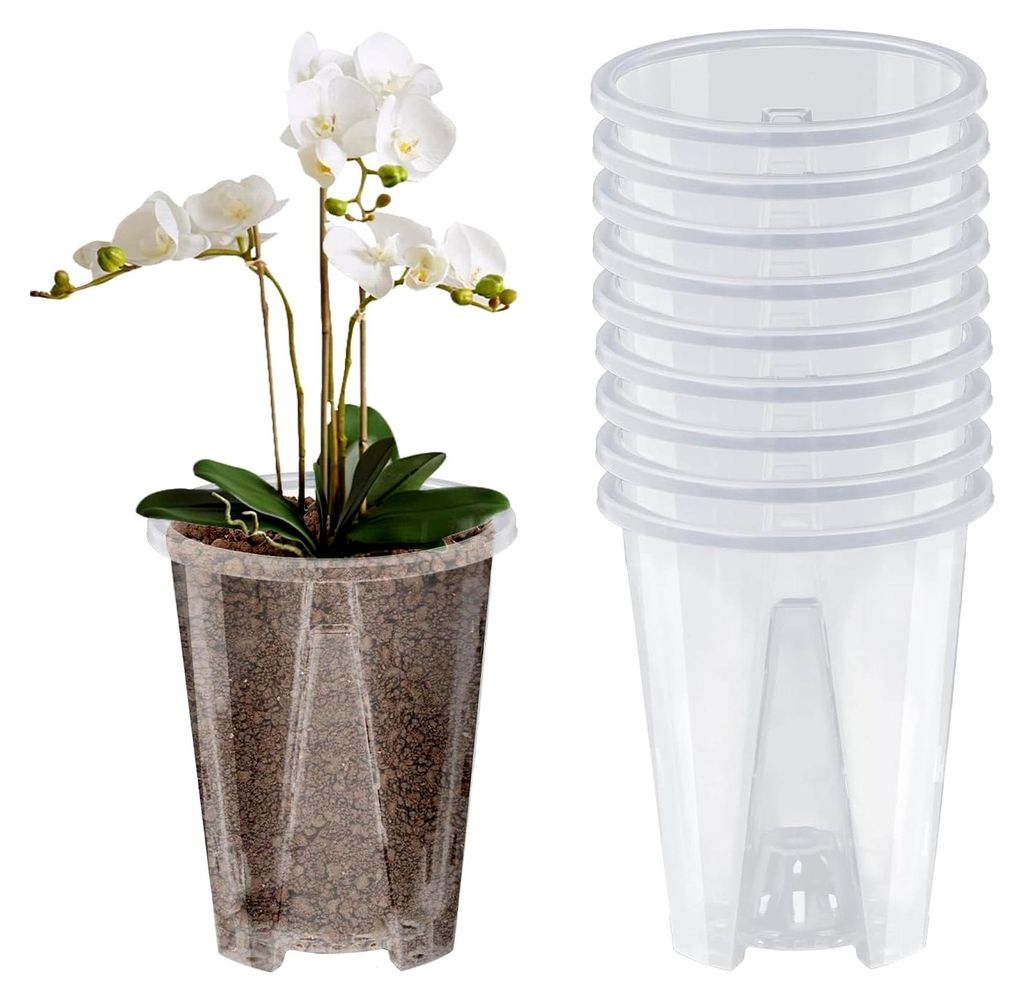 10 Stück Orchideen Pflanztöpfe, Kunststoff Blumentöpfe für Innen- und Außenbereich, 10 cm (Transparent)