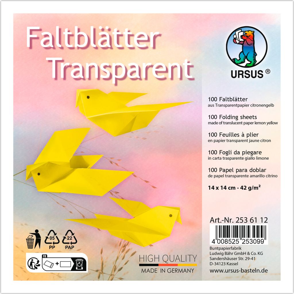 URSUS Faltpapier Transparentpapier 14x1cm Gelb