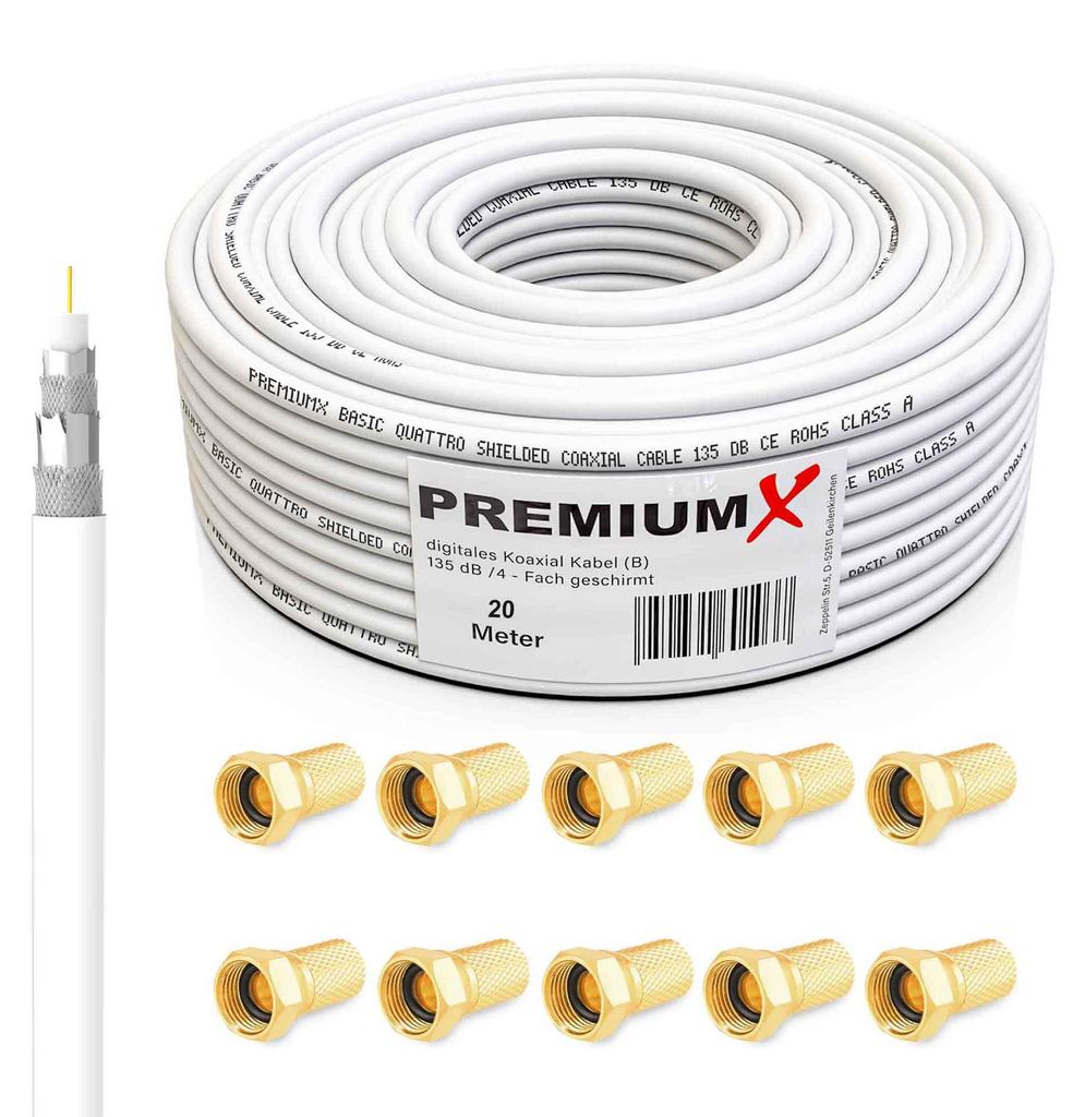 PremiumX 20m BASIC Koaxialkabel 135dB 4-fach SAT Koax Kabel Produktbild 