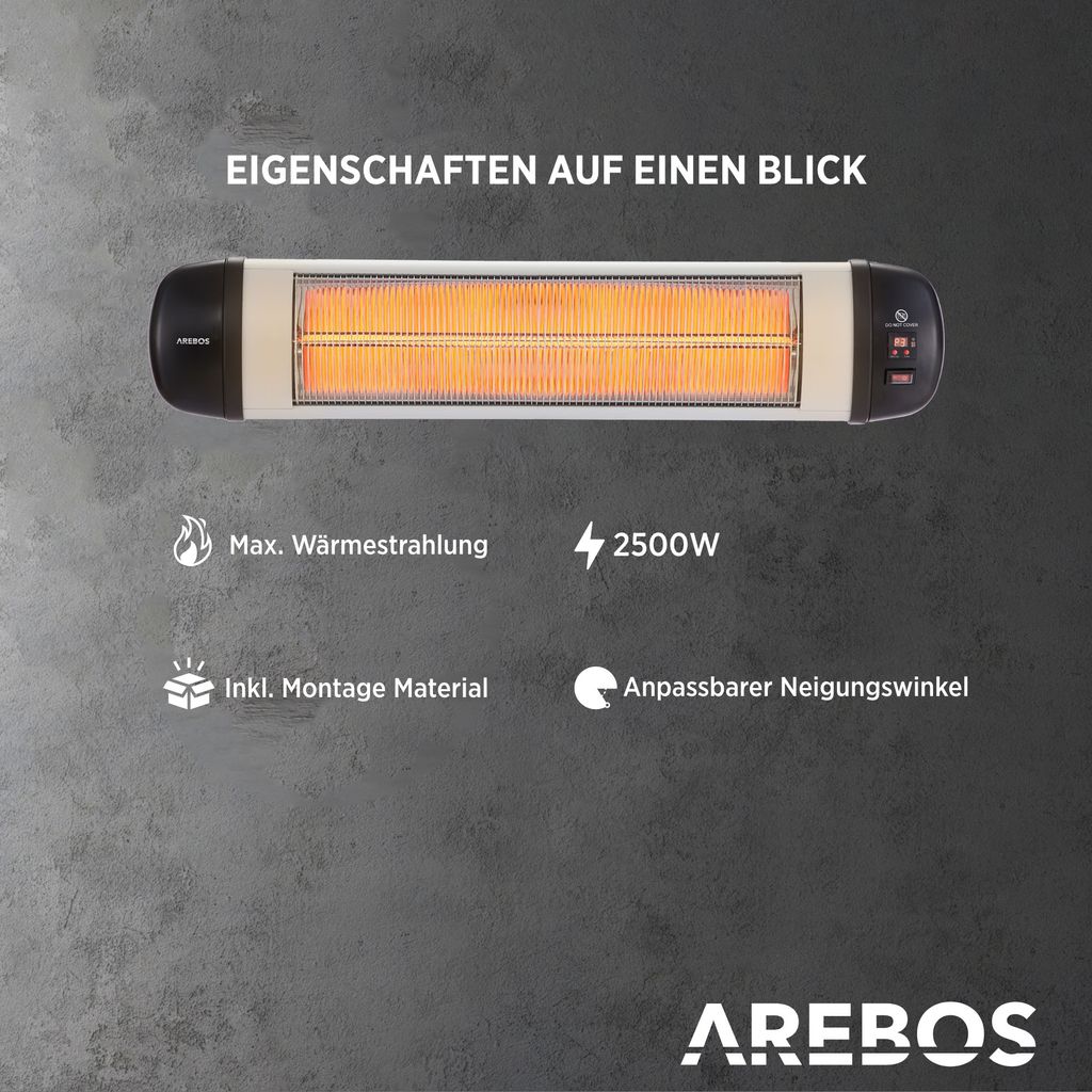 Promiennik podczerwieni AREBOS 2500 W, z pilotem zdalnego Zdjęcie produktu 7