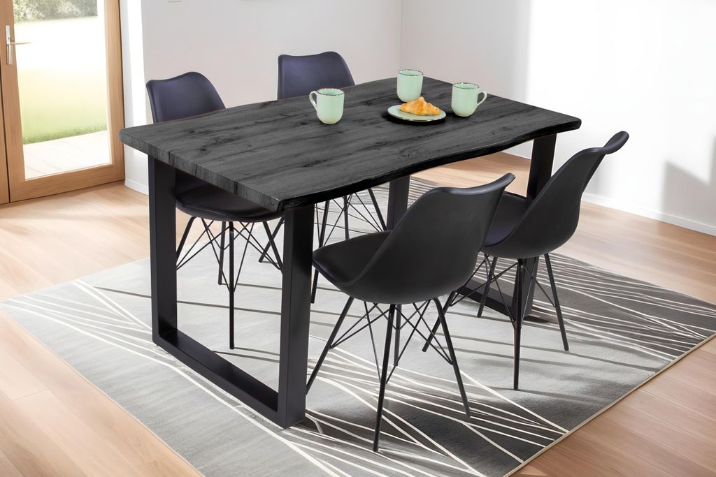 Esstisch Baumkante Holz-Optik Grau 120 x 80 U-Gestell schwarz JOSY