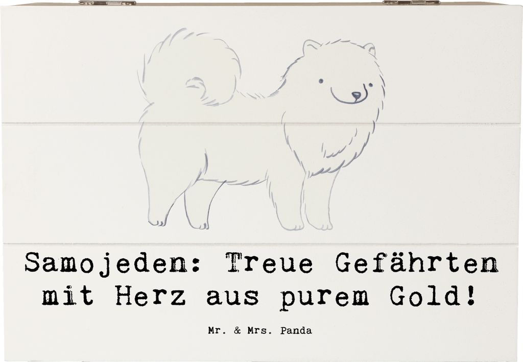 Mr. & Mrs. Panda Kiste Samojede Herz 22 x 15 cm - Weiß - Geschenk, treue Begleiter, weißes Fell, sanftmütig, strahlende, Erinnerungskiste, Hunde...