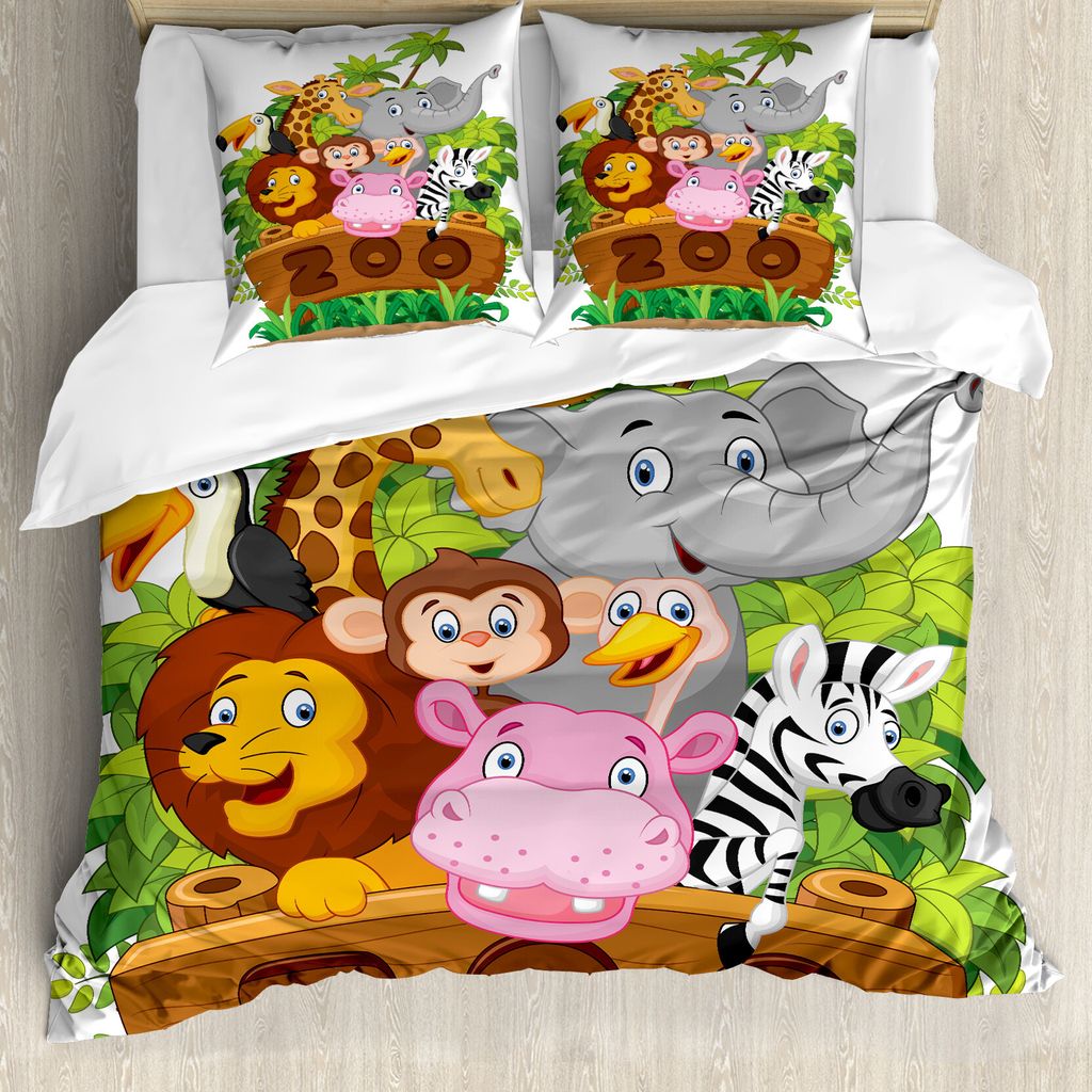 ABAKUHAUS Zoo Bettbezug, Glückliche Tiere Frische Bäume, Milbensicher Allergiker geeignet mit Kissenbezügen, 155 cm x 220 cm - 80 x 80 cm, Mehrf...