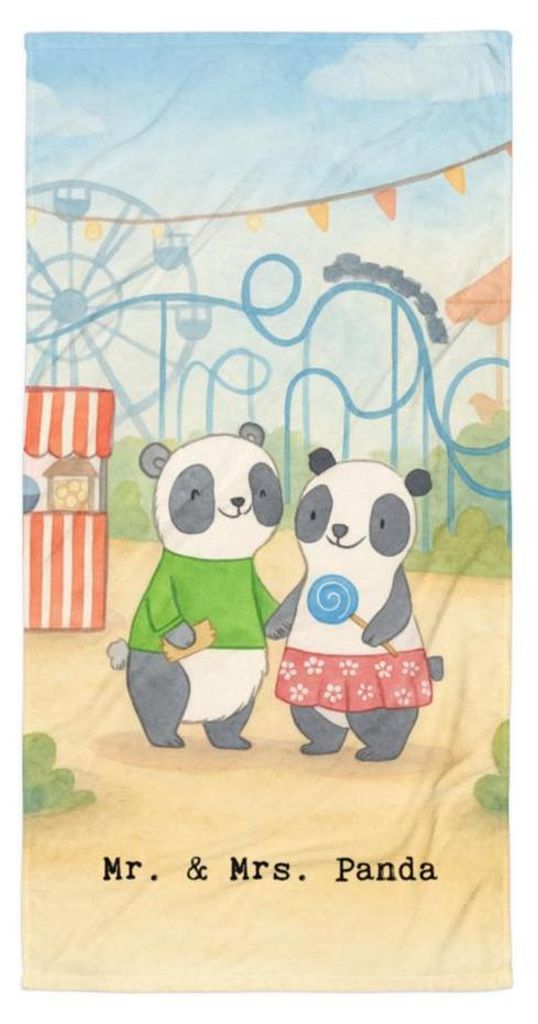 Mr. & Mrs. Panda Handtuch Pandas Freizeitpark besuchen Design - Weiß - Geschenk, Badehandtuch, Strandtuch, Frottee-Handtuch, Großes, Achterbahn f...