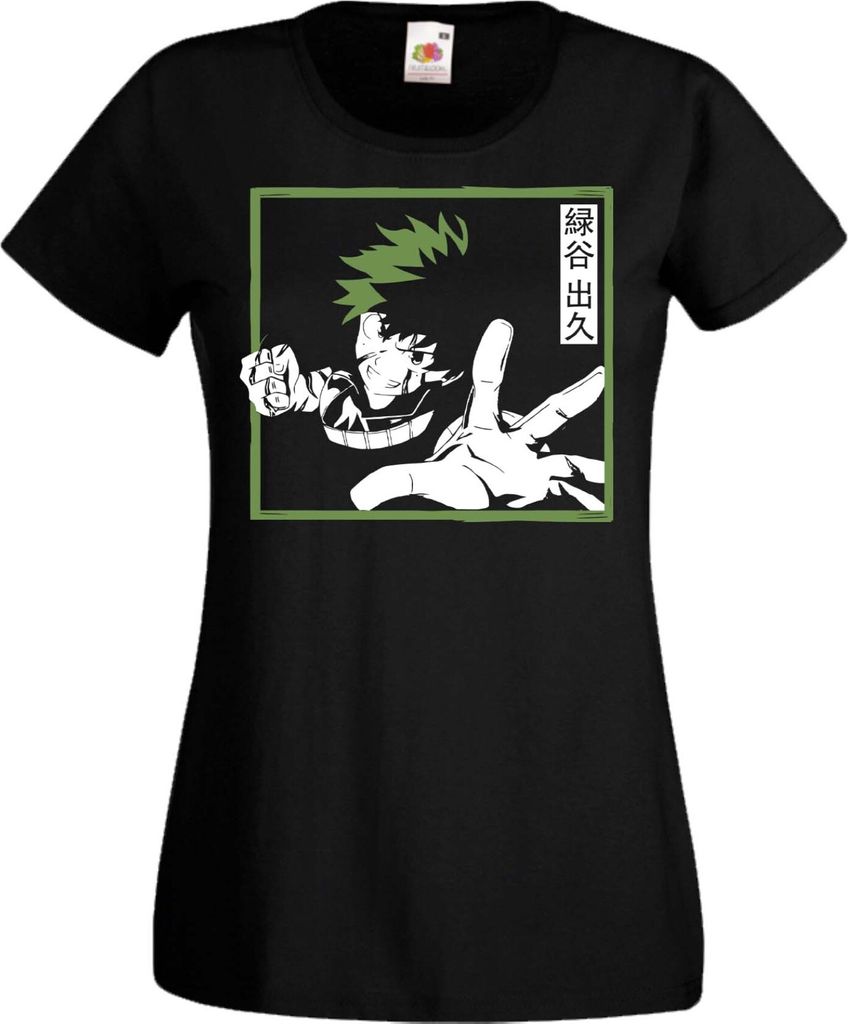 Damen T-Shirt Manga Anime My Hero Anime Academia Izuku Midoriya, Lady S / Schwarz