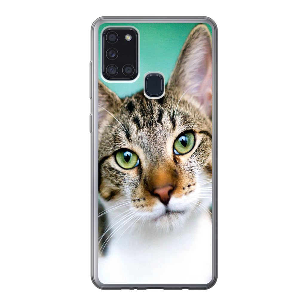 MuchoWow Handyhülle Schutzhülle Hülle für Samsung Galaxy A21s Katze - Porträt - Augen Silikon Softcase Handy Hülle - Hartschale