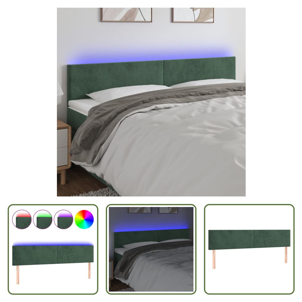The Living Store LED Kopfteil Dunkelgrün 160x5x78/88 cm Samt