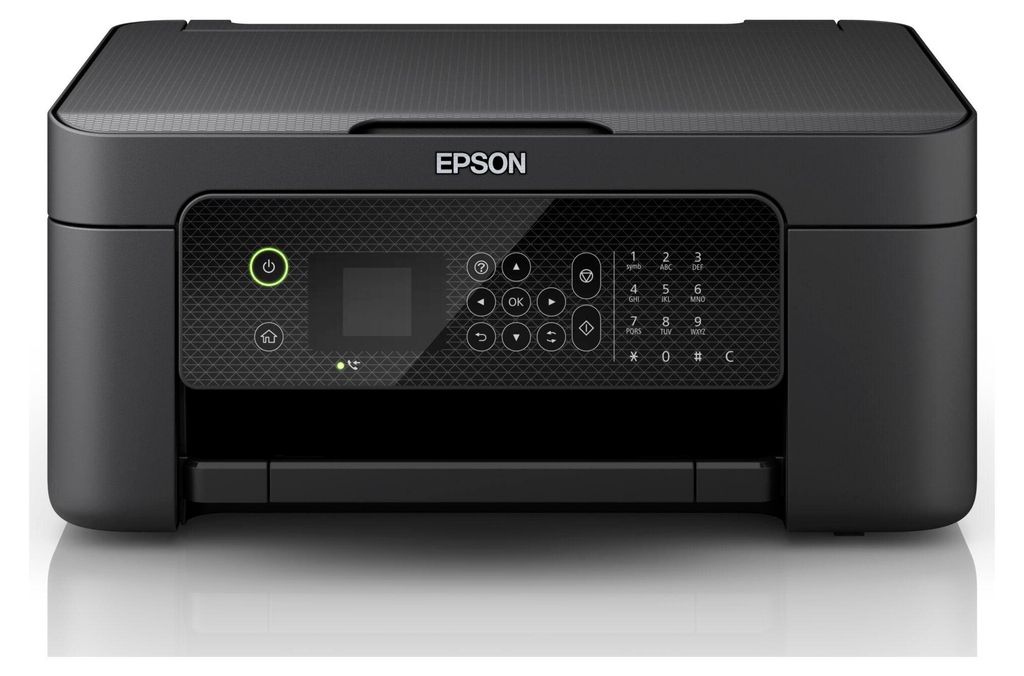 A front view of a black Epson WorkForce WF-2910DWF multifunction printer.