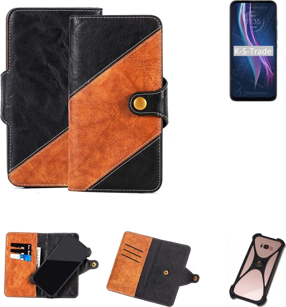 K-S-Trade Handyhülle Schutzhülle Bookstyle Case Wallet-Case kompatibel mit Motorola One Fusion+ Handy Cover Bumper Klapphülle schwarz hellbraun 1x