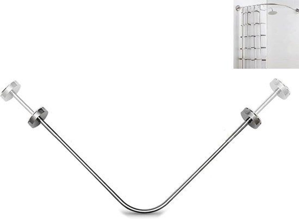 Famanu L-förmige Duschvorhangstange rostfreies Stahl, verstellbar 70-95 cm, ohne Bohren, maximale Stabilität