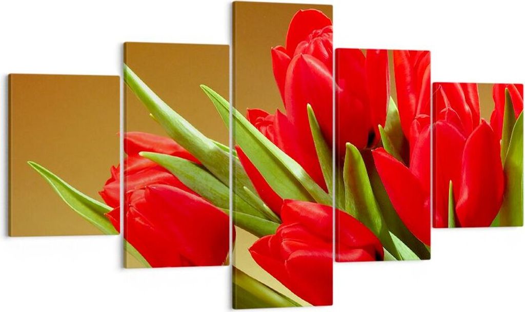 Bild auf Leinwand - Leinwandbild - Tulpen Blumen Feld Plantage - 125x70cm - Wand Bild - Wanddeko - Leinwanddruck - Bilder - Kunstdruck - Wanddekora...