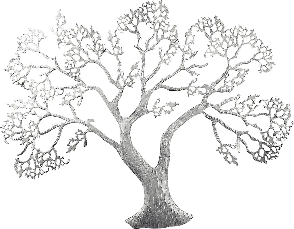 Arbre Mural en Métal Argenté 78 cm Gilde Relief Sculpté Design Moderne