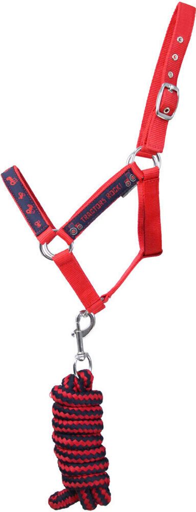 Hy - Pferdehalfter und Führstrick Set "Tractor Rock" BZ4214 (Cob) (Marineblau/Rot)