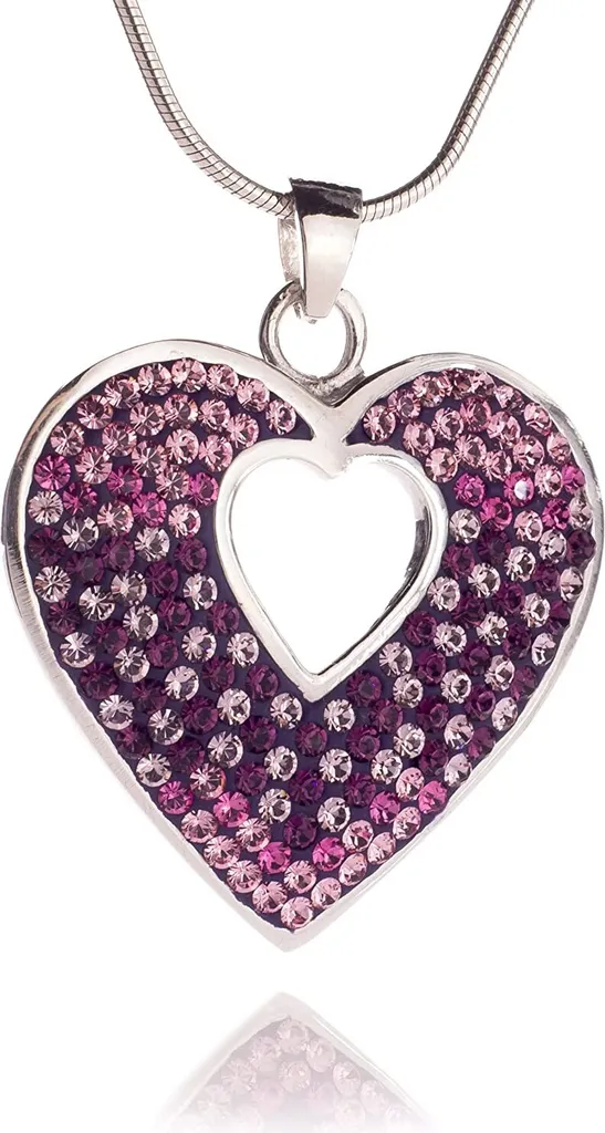 Pendente Cuore Argento 925 Rodiato 2083P | Cristallo Viola Ametista 27mm