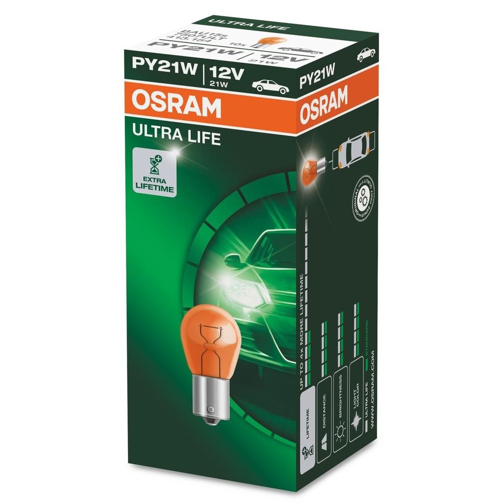 Lampadina OSRAM AMBER ULTRA LIFE PY21W 12V confezione da 10 Immagine del prodotto 
