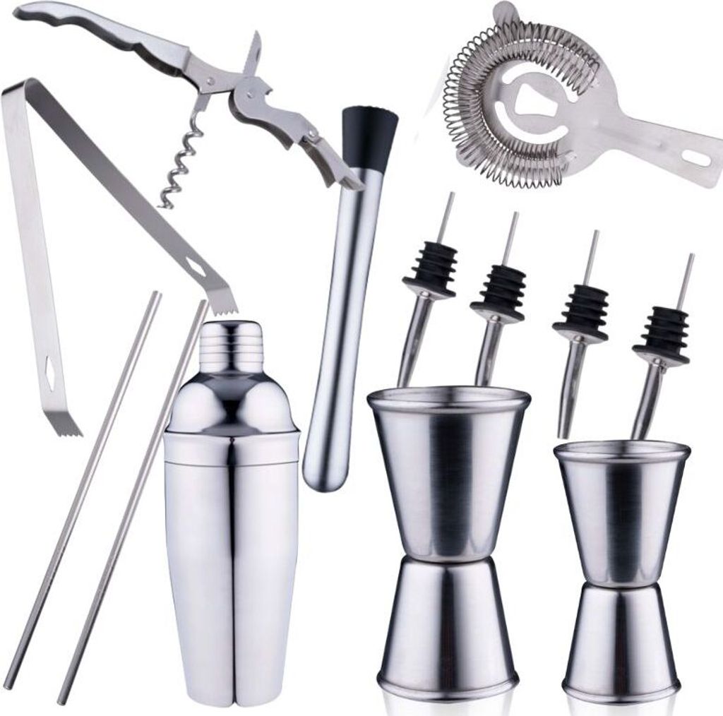 alpina Cocktail Set komplett - 14-teilig - Cocktailshaker/ Stamper/ Jigger/ Etc - Edelstahl