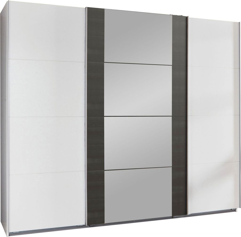 Schwebetürenschrank Bern Kleiderschrank Ausführung wählbar,Weiß / Raw Steel,313x64x236cm