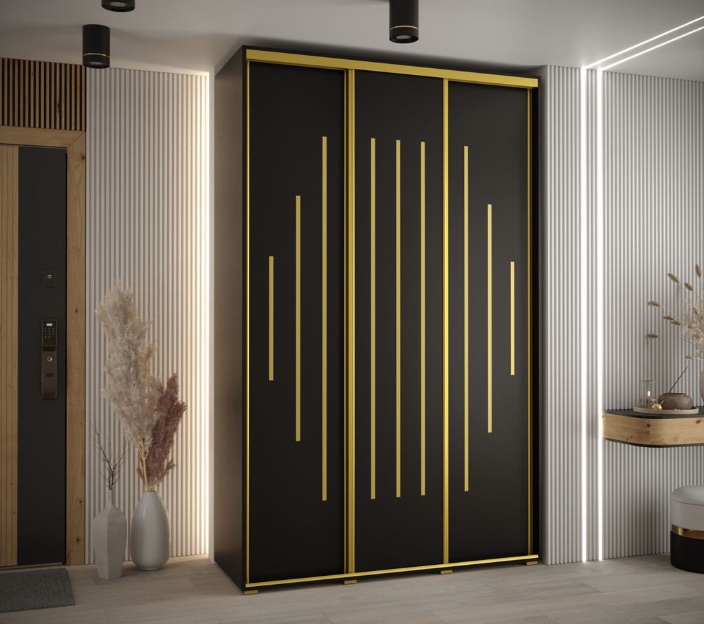 Kleiderschrank YVONA 12 - 150/45 cm, schwarz/gold