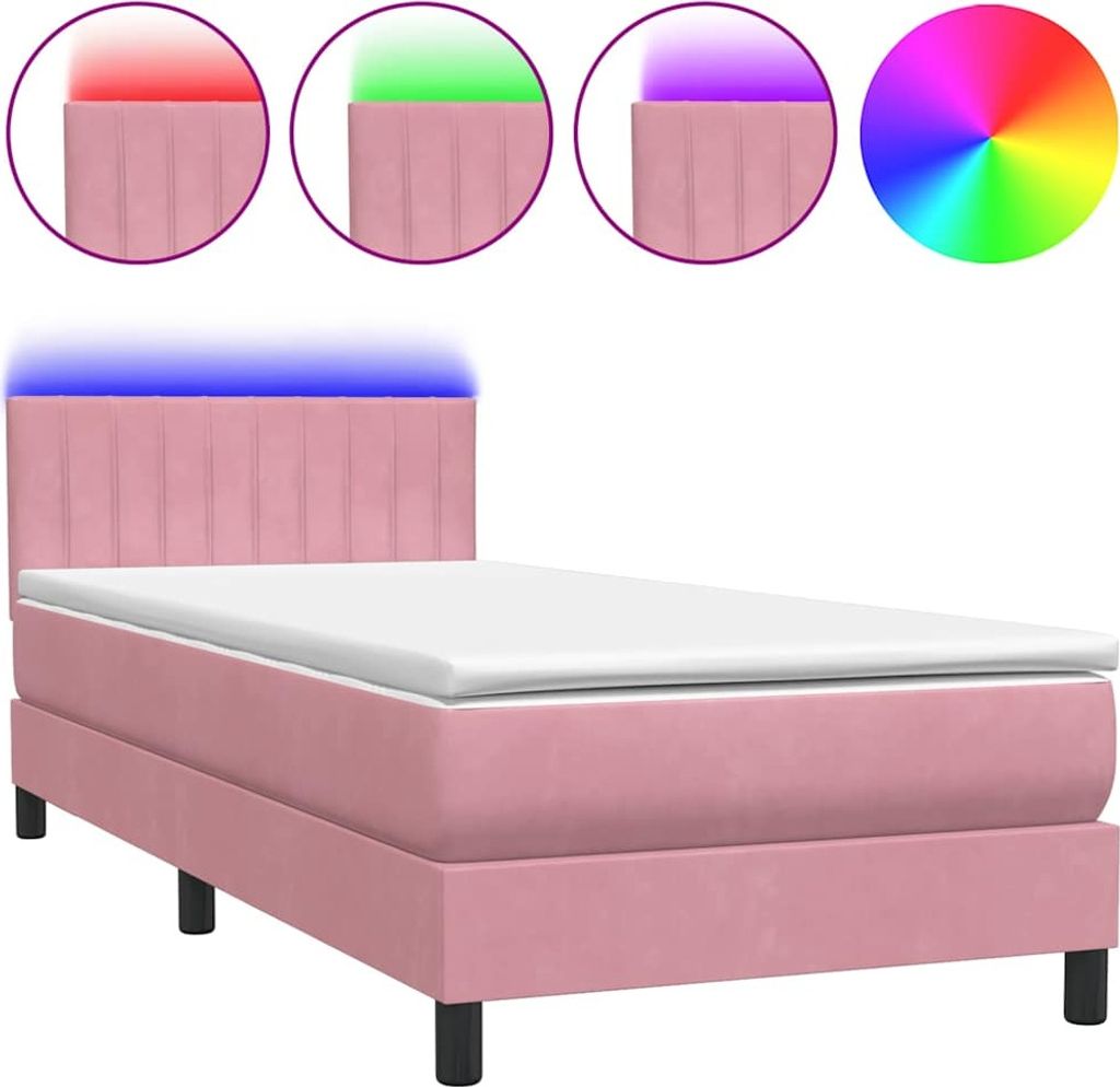 Boxspringbett mit Matratze & LED Rosa 90x220 cm Samt