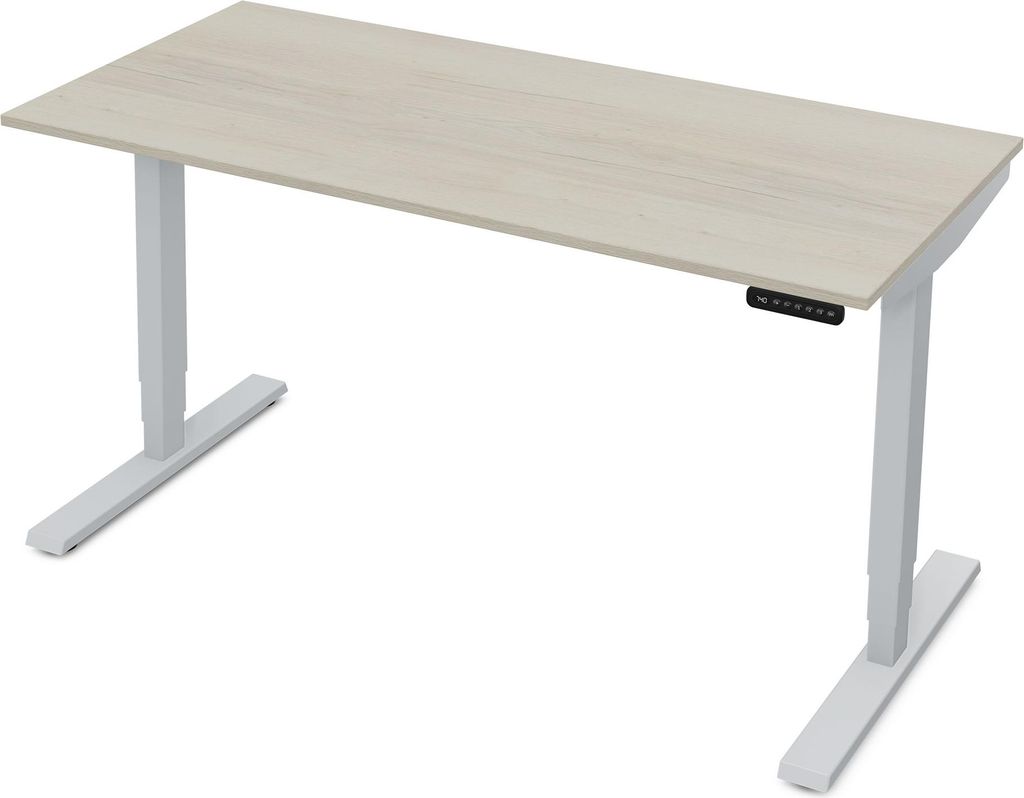 ASSMANN Elektrisch höhenverstellbarer Schreibtisch Y-Line Eiche Polar Weißaluminium, 140x80cm, Memoryfunktion, Kollisionsschutz, 2-fach-Motorik