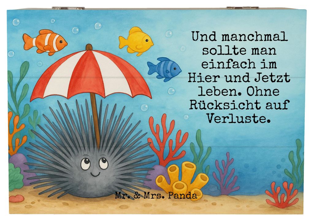 Mr. & Mrs. Panda Box Seeigel Design 22 x 15 cm - Weiß - Geschenk, Schatzkiste, Achtsamkeit, Holzbox, Truhe, Selbstliebe, Meer, Lebe, schatztruhe, ...