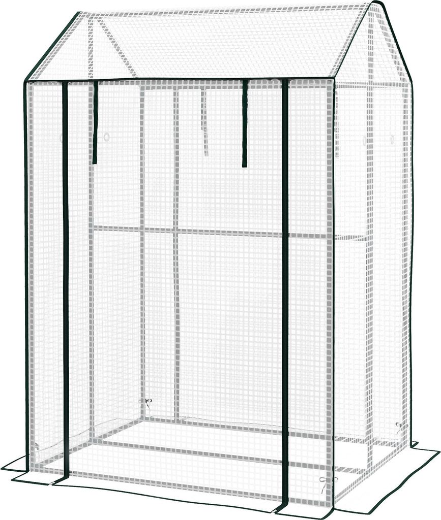 Gewächshaus Treibhaus Frühbeet, wetterbeständig, aufrollbare Tür, 100 cm x 80 cm x 150 cm, Weiß + Grün